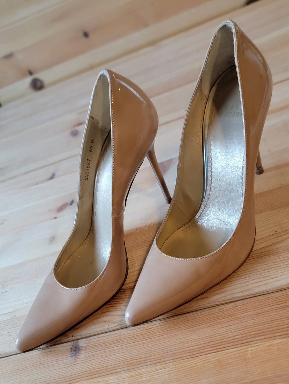 Stuart Weitzman Blush Patent Leather Pointed-Toe Stiletto Pumps 6 1/2 - Picture 7 of 8